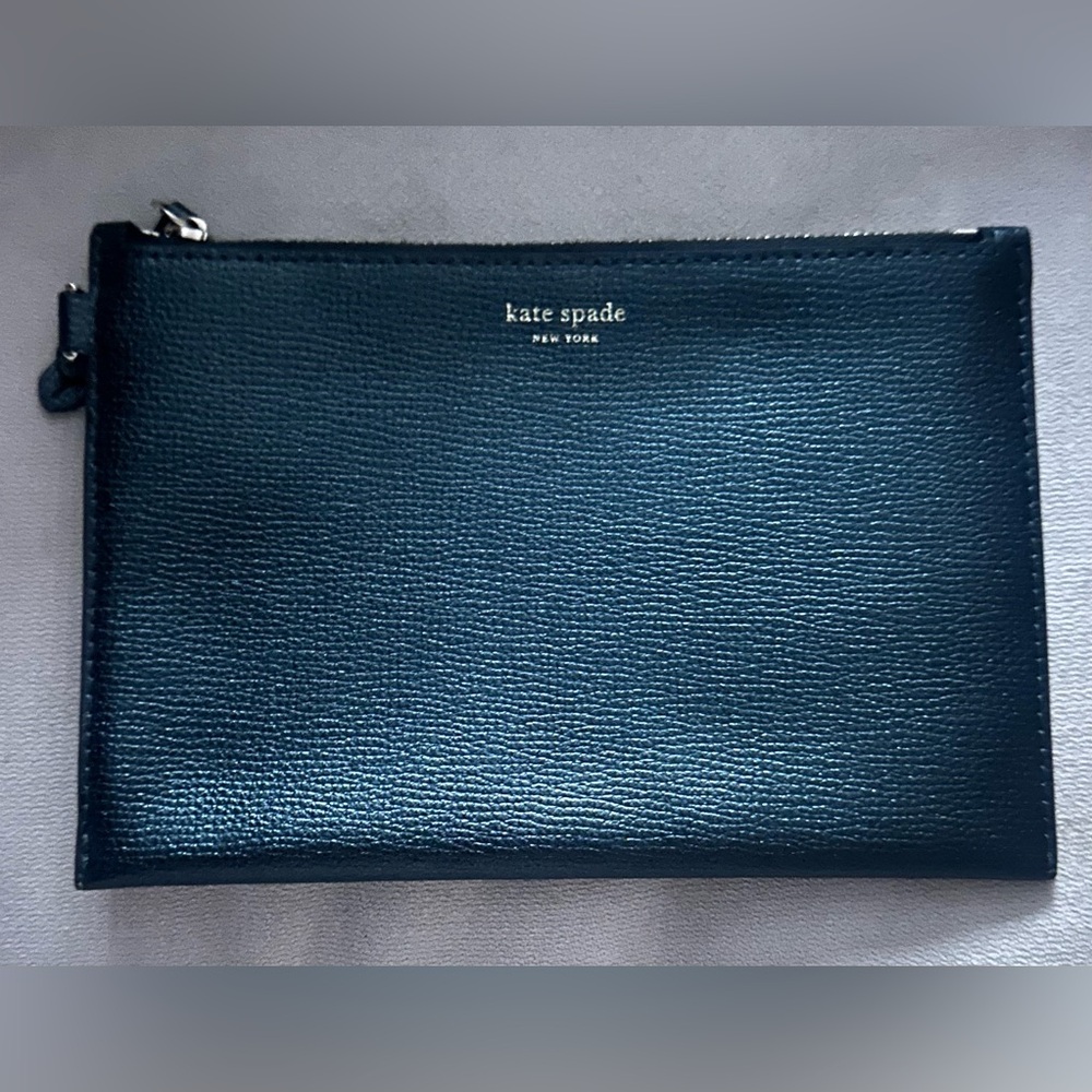 Kate Spade Black Pebbled Leather Medium Zip Pouch
